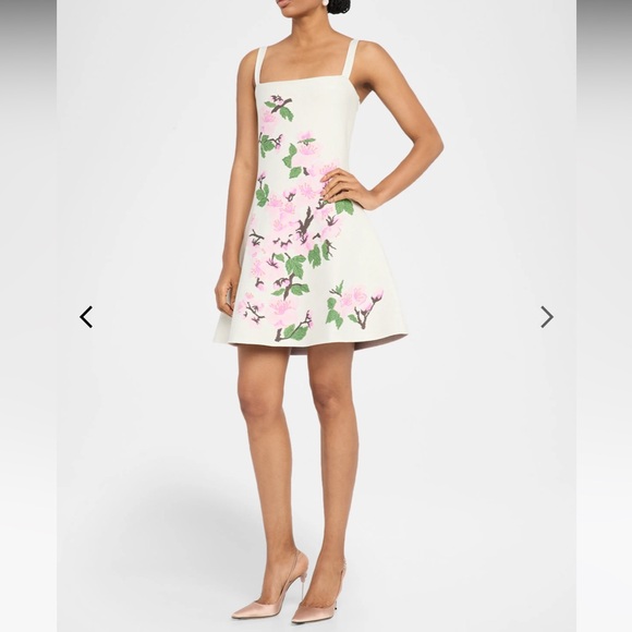 Oscar de la Renta Cherry Blossom Knit Fit-And-Flare Mini Dress